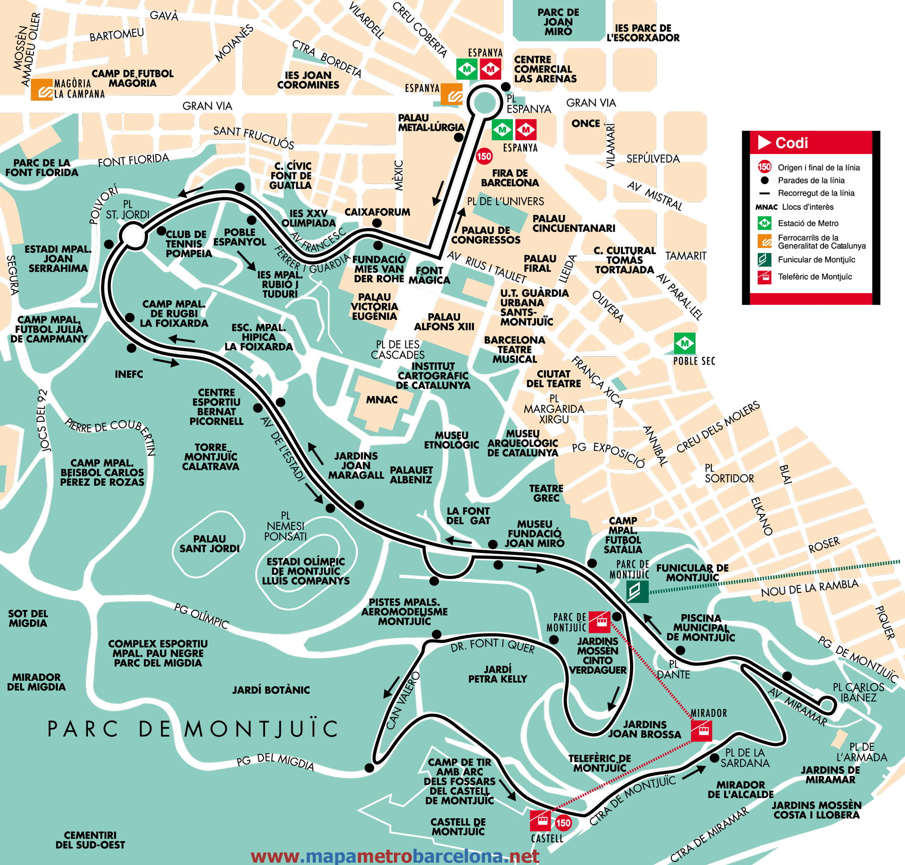 Барселона - Схема парка Монжуик и его транспорта | Турнавигатор