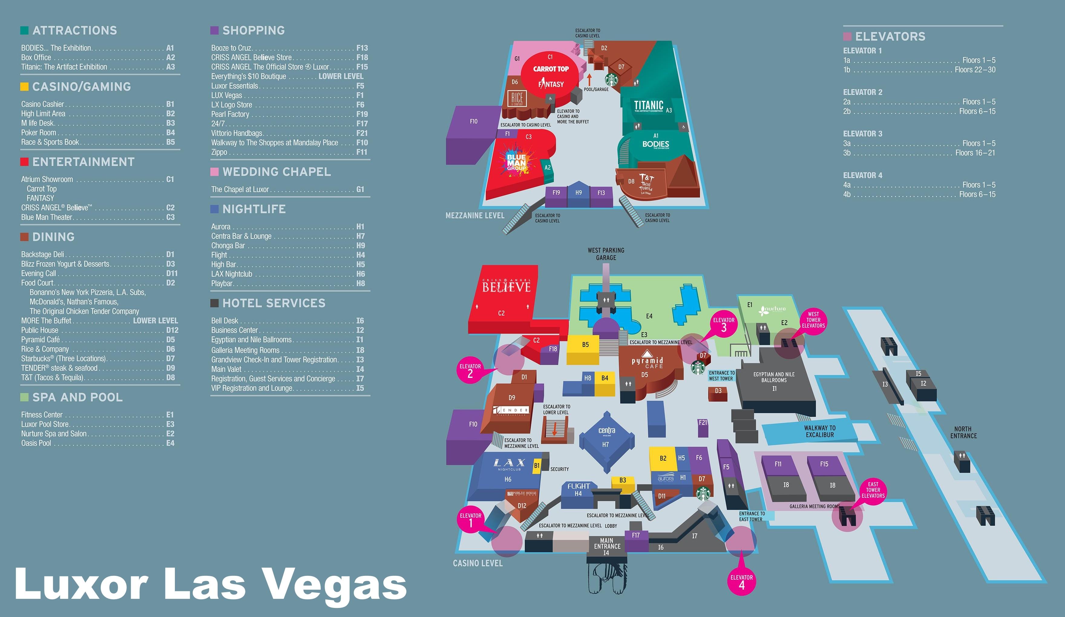 Карта комплекса отеля \"Las Vegas Luxor Hotel\"