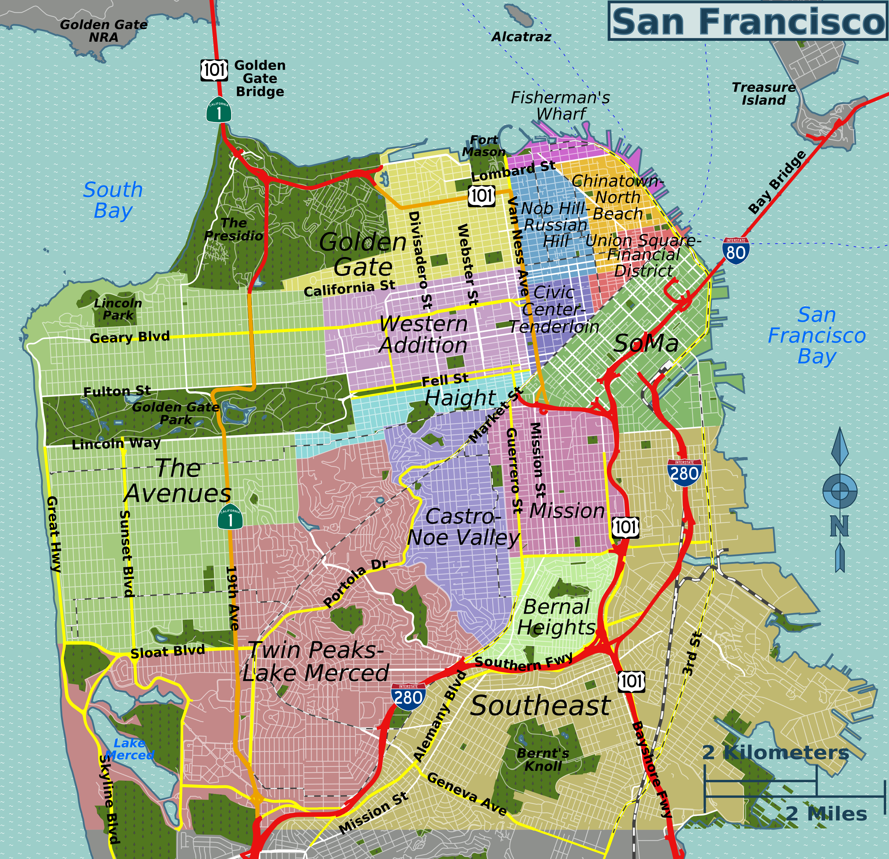 Схема Сан-Франциско с разделением по районам