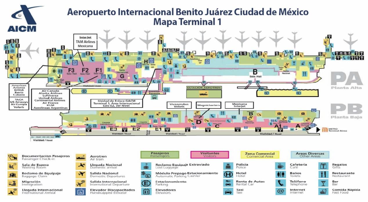 Схема Терминала 1 аэропорта Мехико
