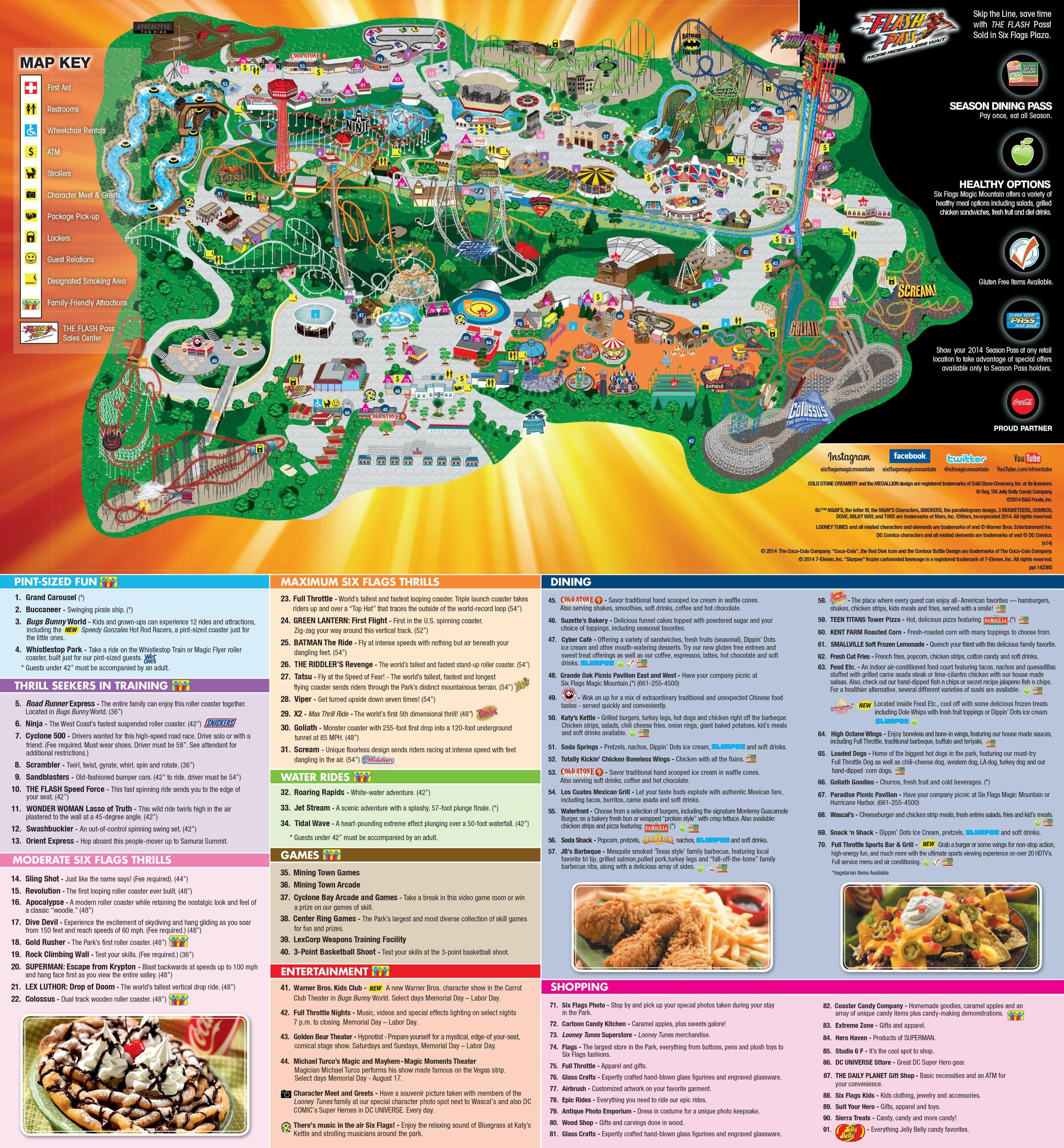 Карта аттракционов \"Six Flags Magic Mountain\"