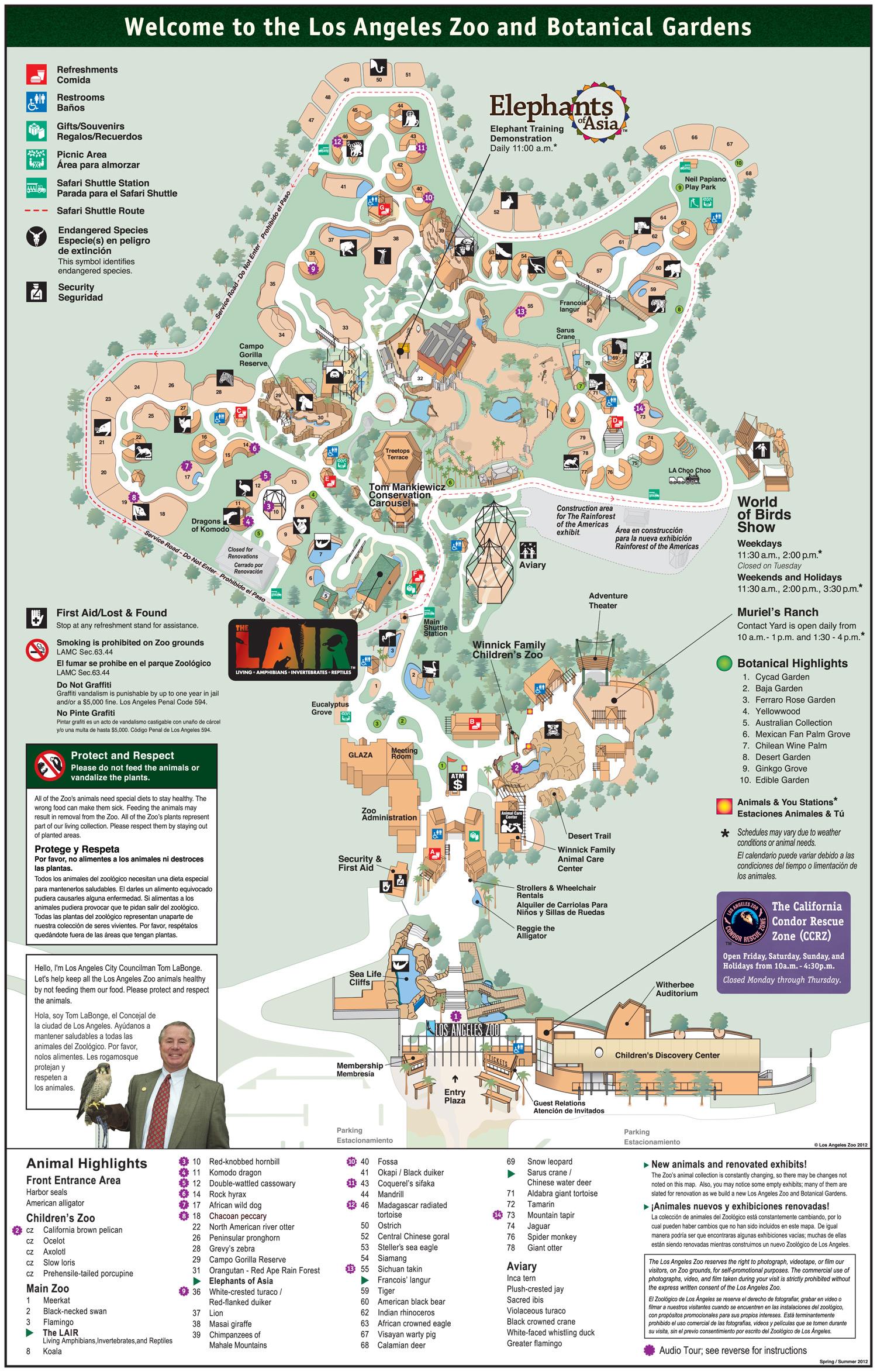 Карта Зоопарка и ботанического сада Лос-Анджелеса