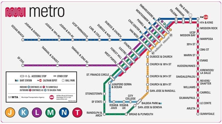Схема маршрутов MUNI Metro