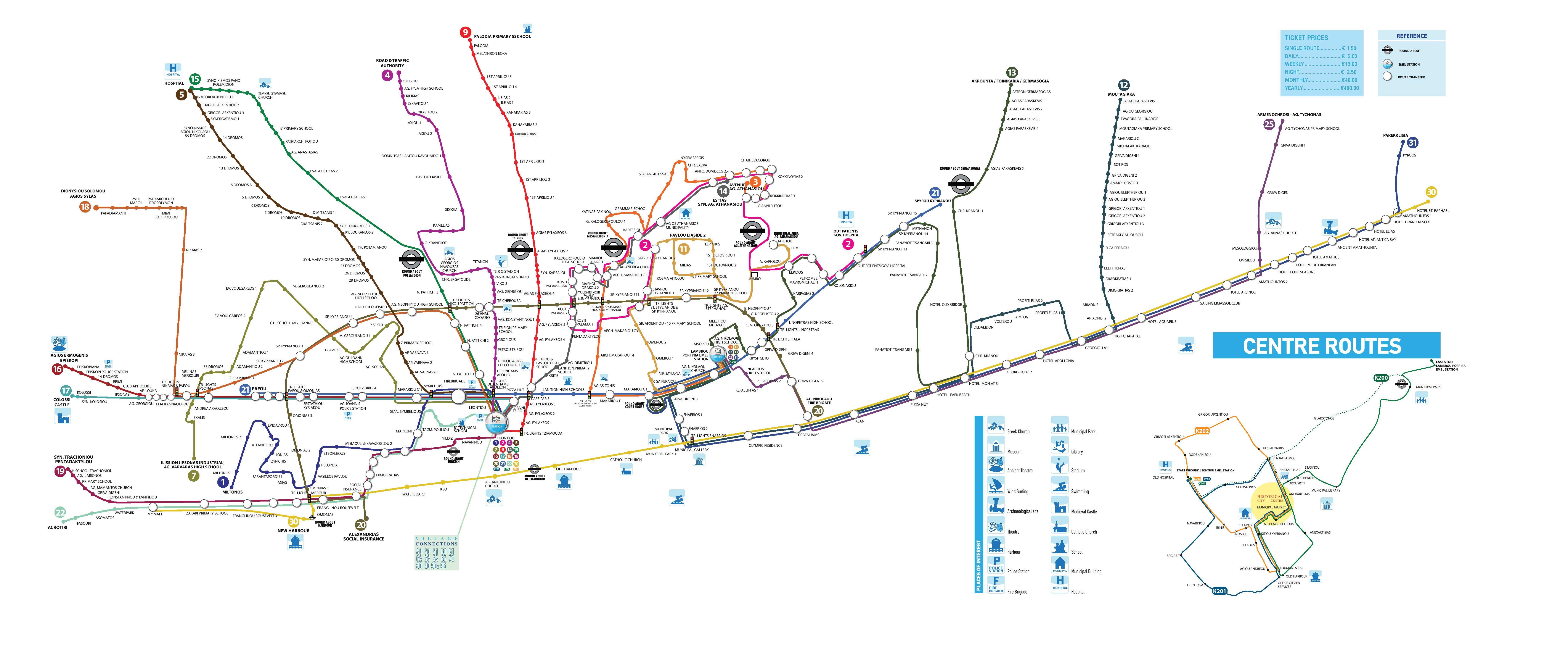 Схема автобусных маршрутов Лимассола